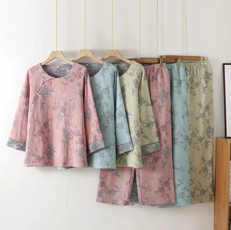 【清货】A类全棉色织提花双层纱家居服睡衣复古纯棉睡衣