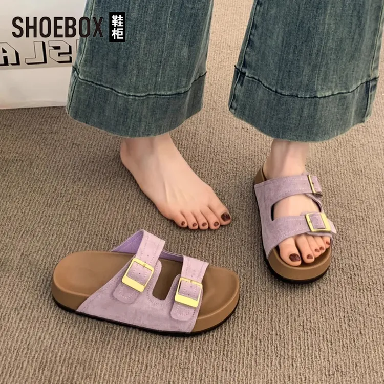 SHOEBOX鞋柜厚底拖鞋女夏外穿2025新款超火温柔一字拖勃肯拖鞋