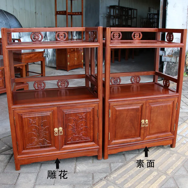 新中式餐边柜红木茶水柜边柜储物柜雕花简约广东家具家用