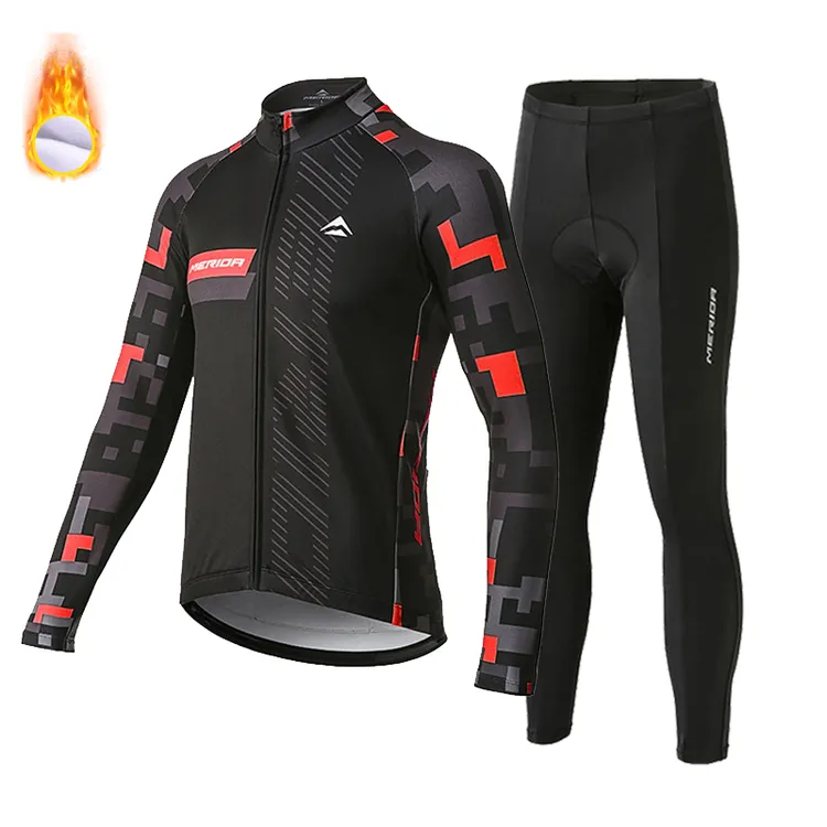 秋冬美利达骑行服长袖套装男女透气公路自行车骑行裤加绒保暖抗寒