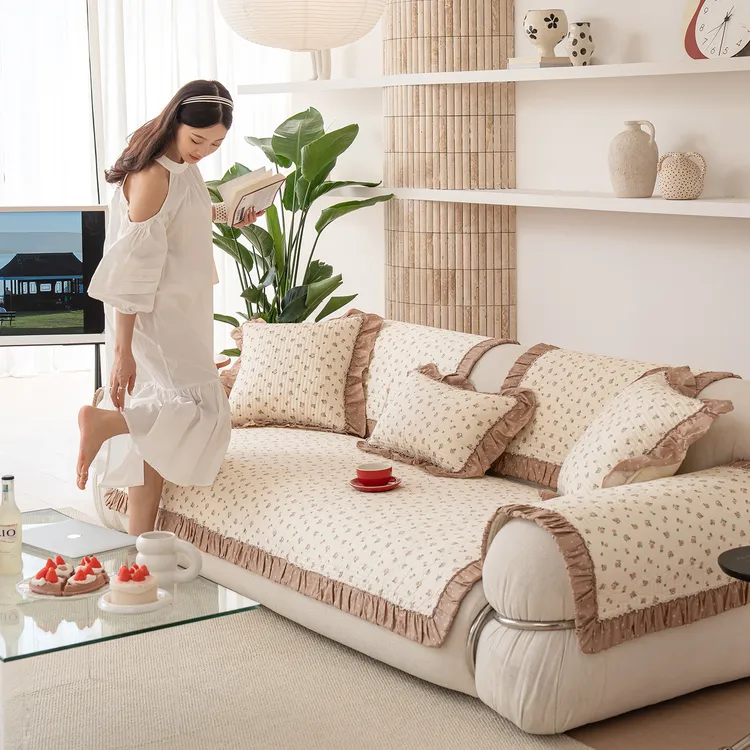 韩式ins全棉沙发垫2025新款四季通用直排防滑客厅沙发坐垫防猫抓