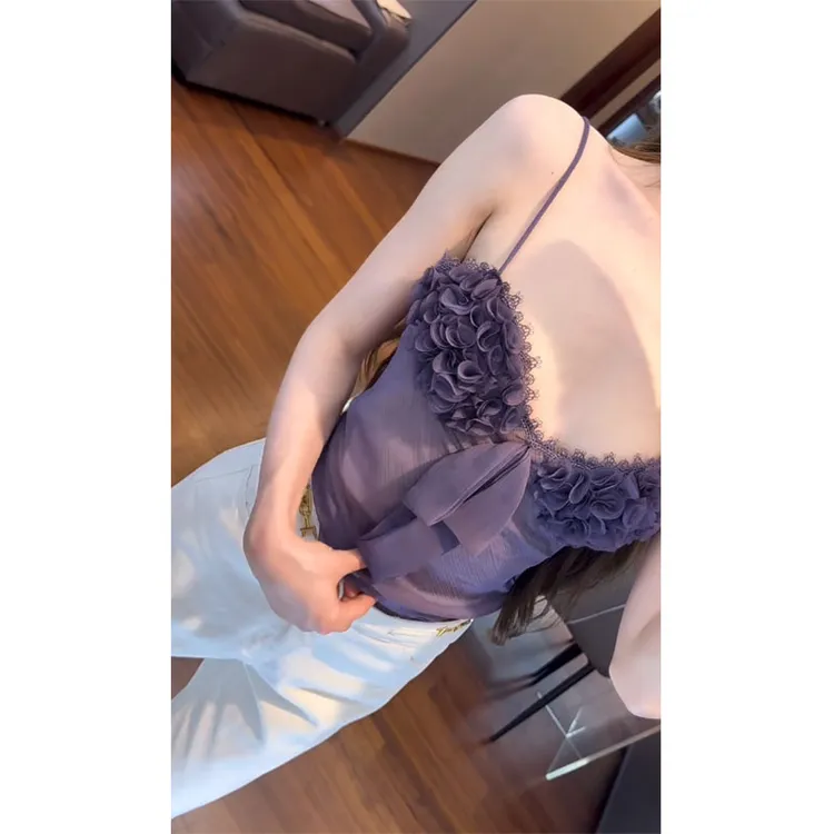 2025春夏季新款修身显瘦气质时尚花纹吊带上衣休闲简约牛仔长裤女