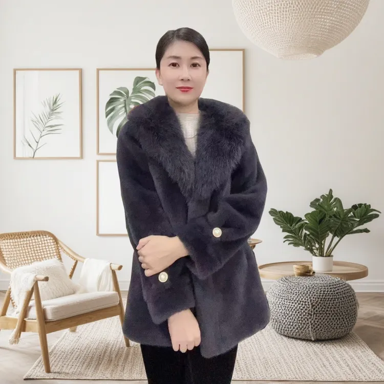 【金标加厚】中长款时尚大毛领秋冬毛呢外套大衣百搭休闲气质洋气