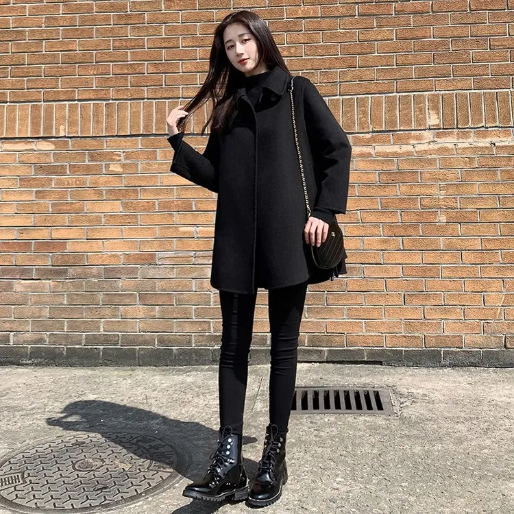 2025秋冬季新款双面大衣女短款斗篷款显瘦小个子呢外套女