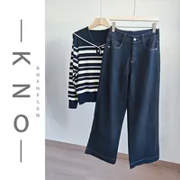 【KNO】1292秋季新款金丝深蓝色直筒牛仔裤百搭夏季显瘦宽松