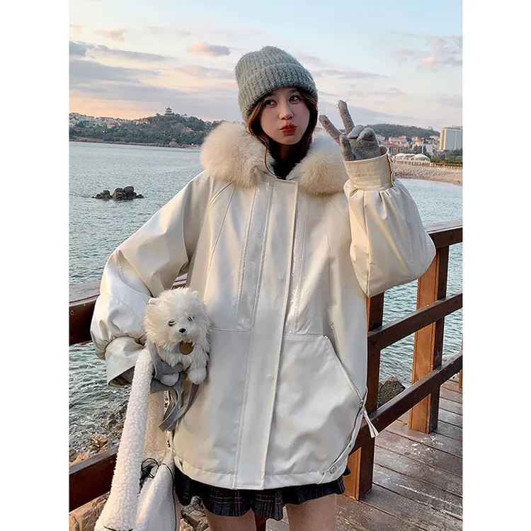 300斤特大码女装韩版加厚连帽大毛领派克棉服女胖mm宽松遮肉棉衣