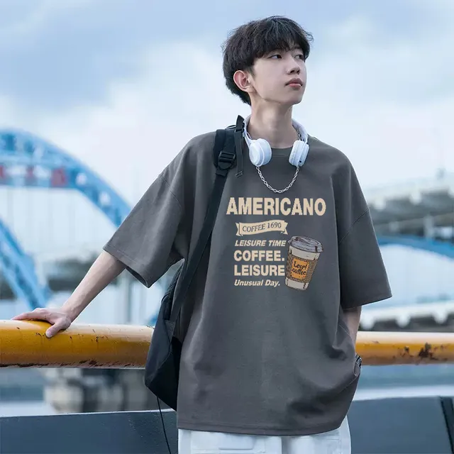休闲百搭夏季男士t恤短袖2025新款宽松文艺青春透气印花上衣潮流