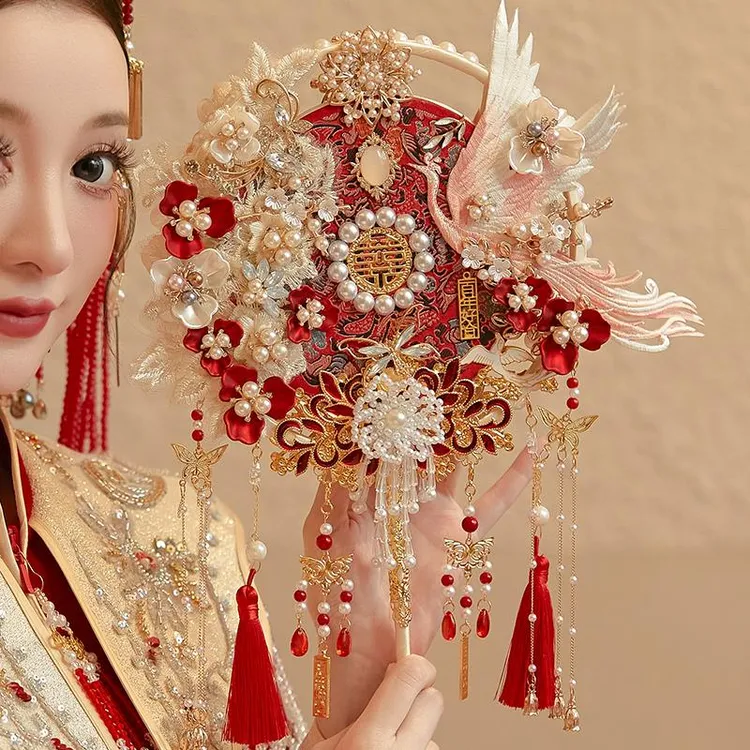 双面双色重工团扇新娘结婚出嫁材料包高级感中式婚礼秀禾喜扇