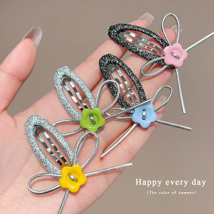 【高级感】儿童花朵发夹女童银色刘海夹发卡宝宝前额头饰蝴蝶结发饰