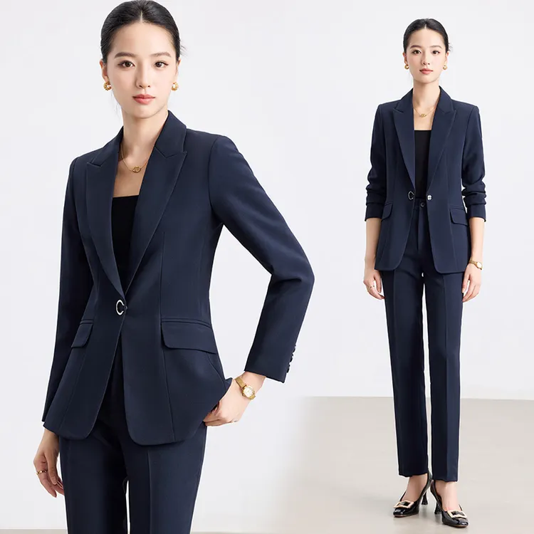 藏蓝色西装外套女职业装气质工作服正装套装大学生公务员面试西服