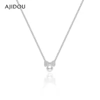 非金属合成锆石项链 AJIDOU阿吉豆女蝴蝶结珍珠高级感锁骨链【DB】