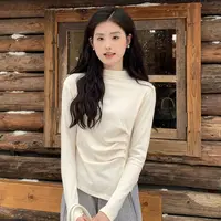 2535#4【衣长53】加绒半高领长袖打底衫女设计感显瘦气质百搭上衣