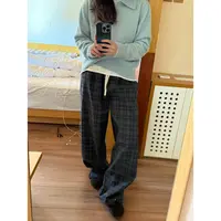 bala&mangosteen 秋冬暗格纹抽绳休闲格子裤 KZ003