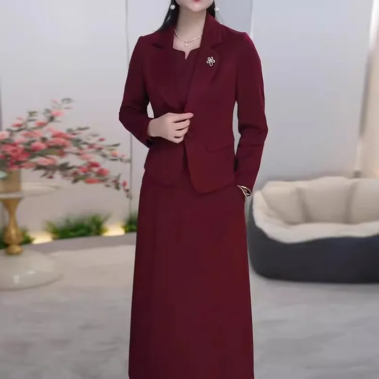 喜婆婆婚宴套装裙女2025春秋新款年轻妈妈装高贵洋气连衣裙两件套