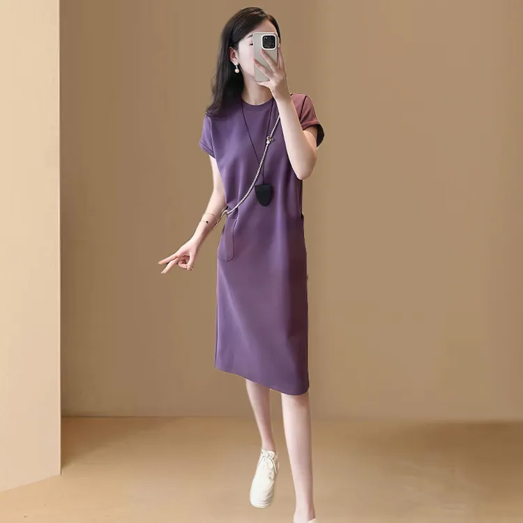 高含棉紫色韵味十足后妈裙2026新款爆款洋气休闲显瘦连衣裙女夏季