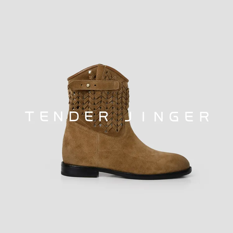 Tender Jinger｜线下专供 擦色编织镂空内增高短靴 M250708