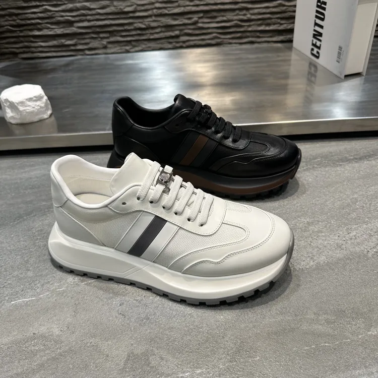 真皮男鞋皮网拼接透气网面厚底休闲百搭时尚运动鞋