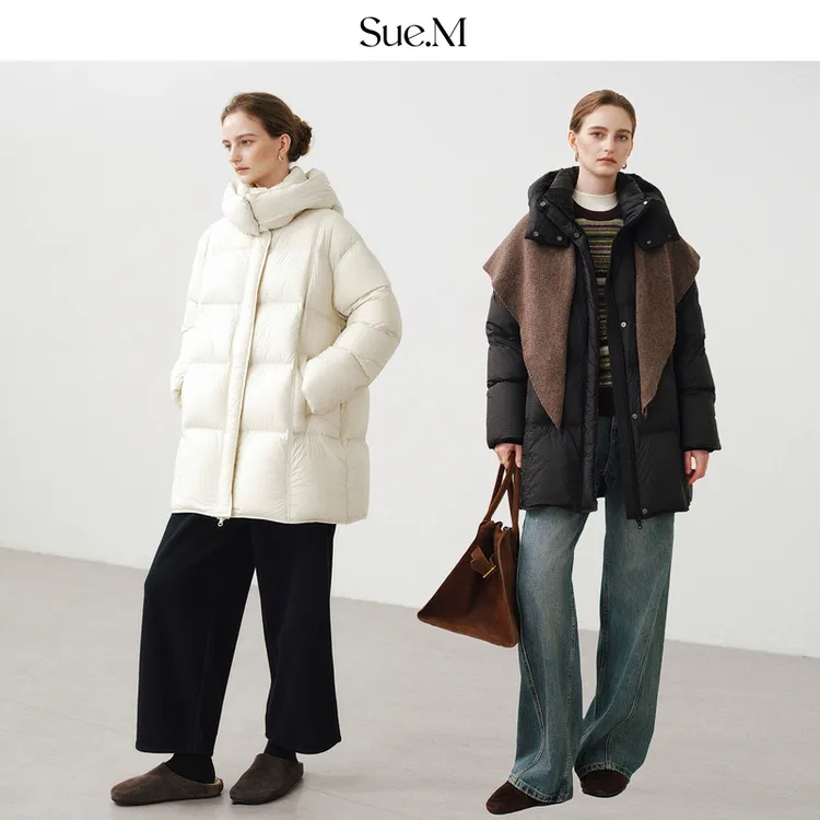 【苏姐专属】SUE.M 中长款泡芙鹅绒服25秋冬新款连帽纯色休闲宽松保暖冬羽绒服