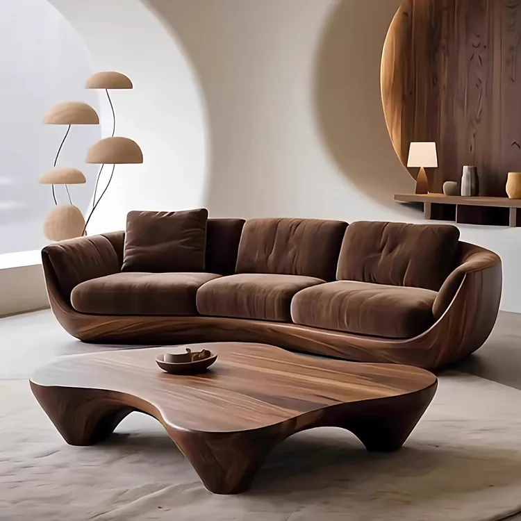 意式轻奢实木沙发高端中式北美黑胡桃木异形沙发别墅客厅家具定制