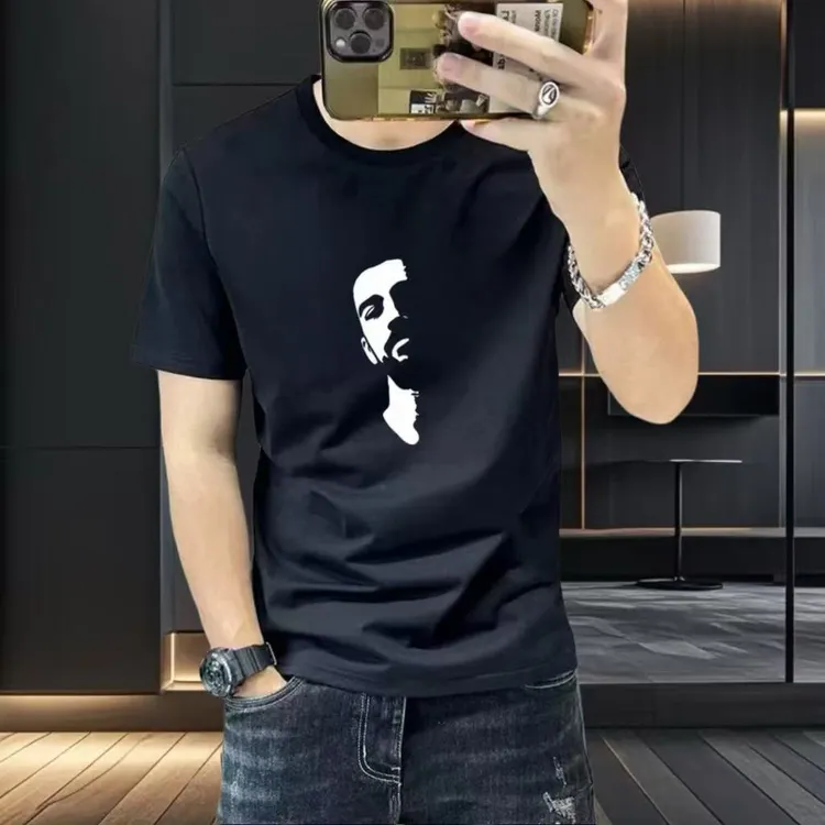 2025夏季新款男士短袖T恤韩版潮流时尚百搭爆款印花圆领修身上衣