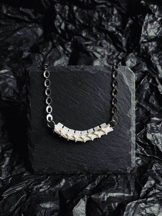 钛钢项链 原创设计 手工自制 蛇年钛钢简约蛇骨项链 手工拼接