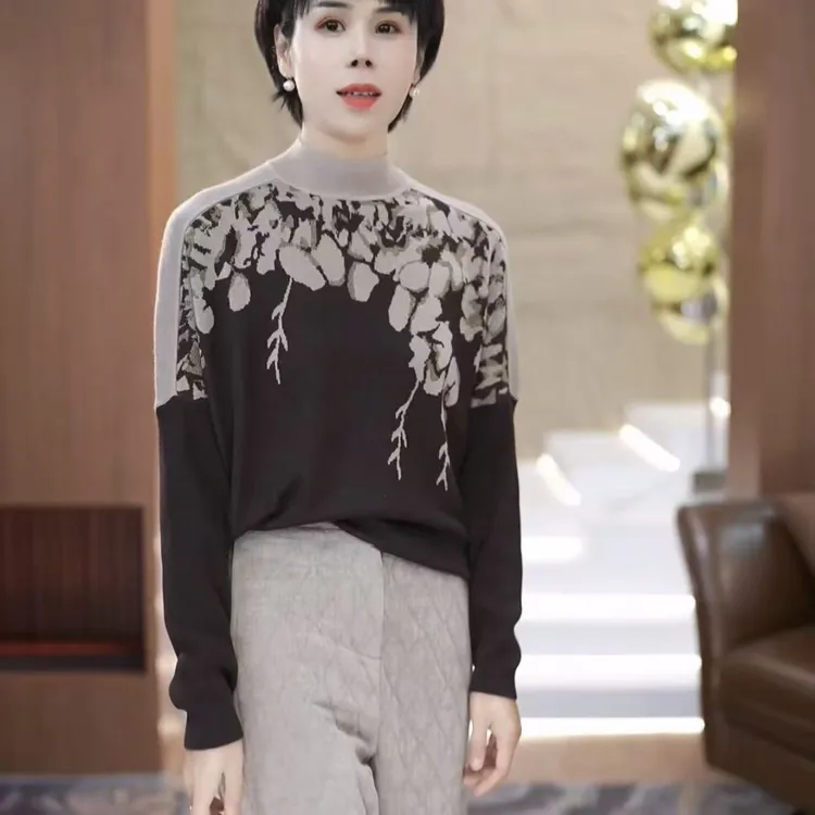 【渲渲推荐】HYF-5166冬季厚款拼接撞色花朵小衫