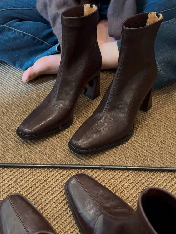 Misty雾屿女鞋|34-40|7.5cm|2025爆款粗跟百搭方头弹力瘦瘦短靴