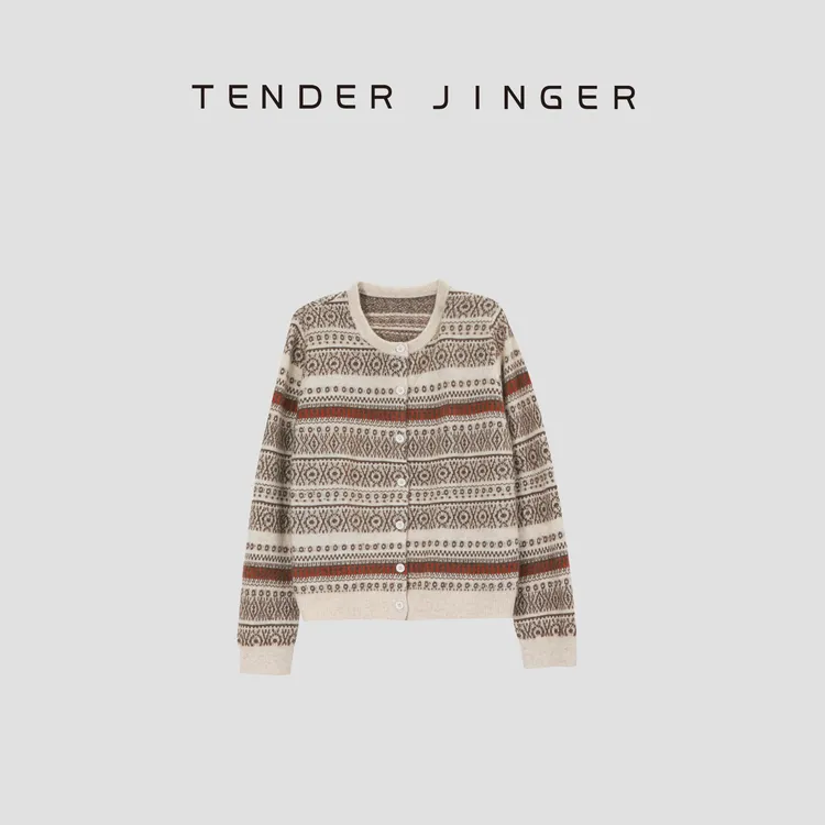 Tender Jinger【黑标】圆领费尔岛牦牛绒混纺针织开衫T53MII41257