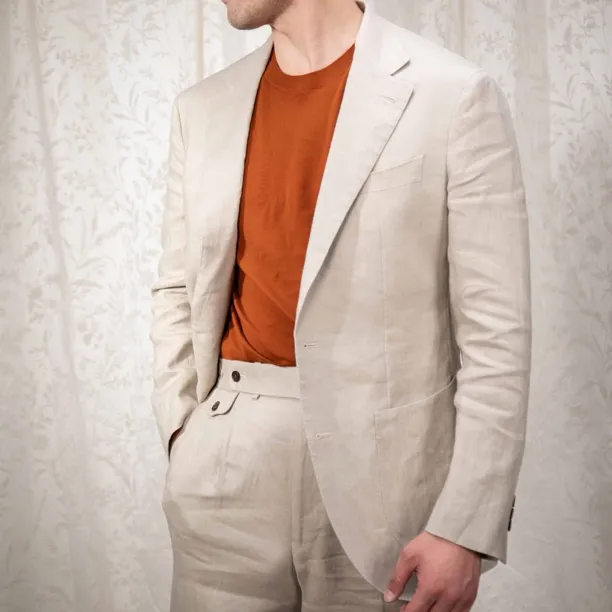 夏日意式休闲亚麻西服高级男款男装修身商务百搭薄款亚麻西装男士