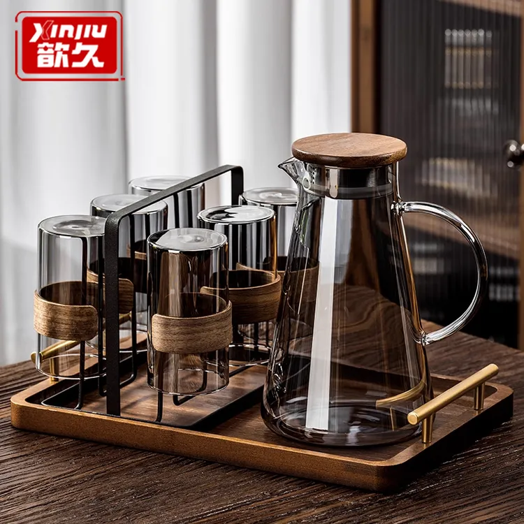 冷水壶玻璃耐高温凉水杯果茶壶大容量冰水壶凉茶壶套装家用凉水壶