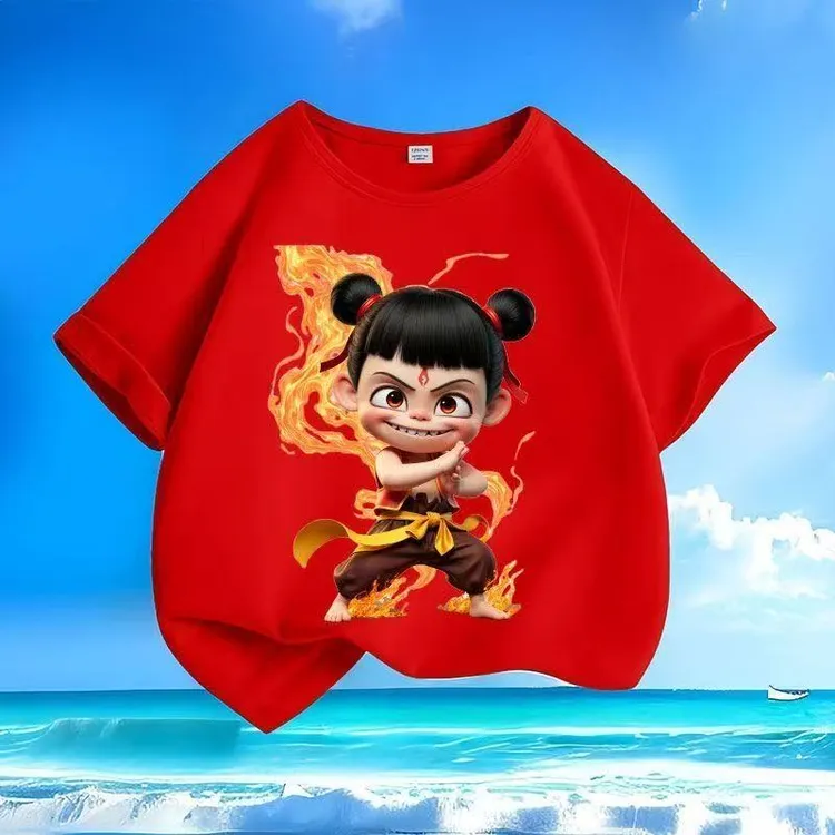 哪吒2之魔童闹海夏季纯棉男女童款短袖宽松新圆领宽松休闲上衣t恤