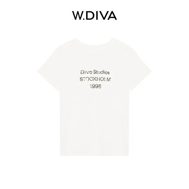 W.Diva【DIVA】白色短袖Diva字母印花圆领T恤慵懒风女装53T182850