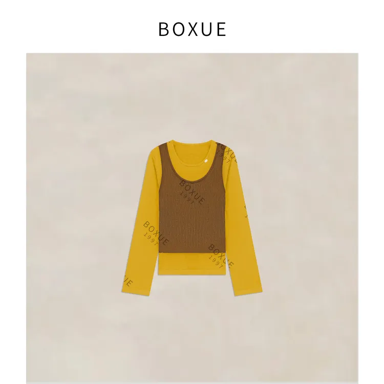 BOXUE“许愿池”2025秋季高级感拼色假两件轻奢 毛衣 #250820MY3935