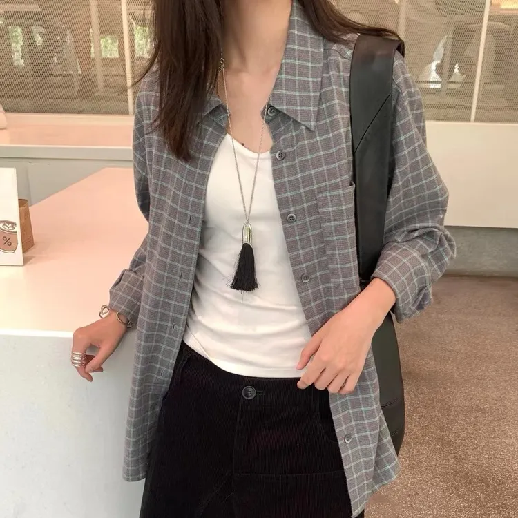 秋季新款流行翻领长袖衬衫女休闲百搭上衣