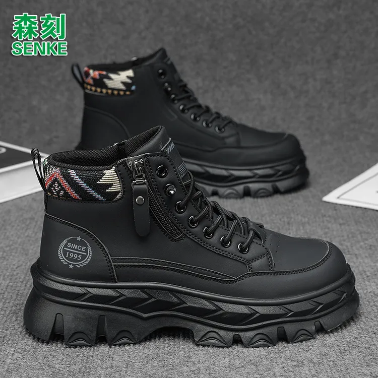 森刻男鞋马丁靴男款秋冬新款高帮户外工装鞋徒步登山鞋子男士靴子