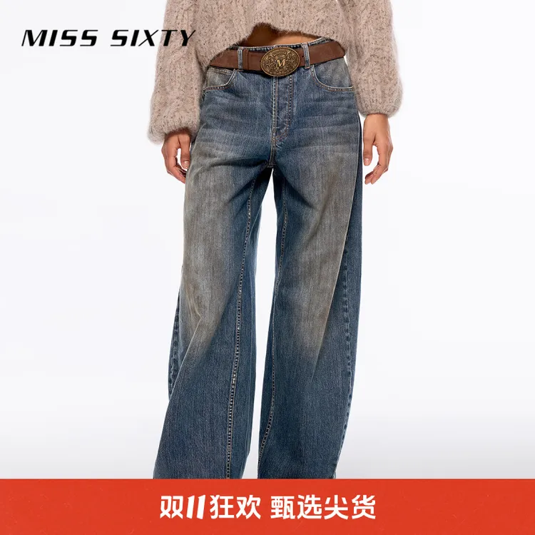 【进口牛仔面料】Miss Sixty牛仔裤低腰阔腿长裤废土风