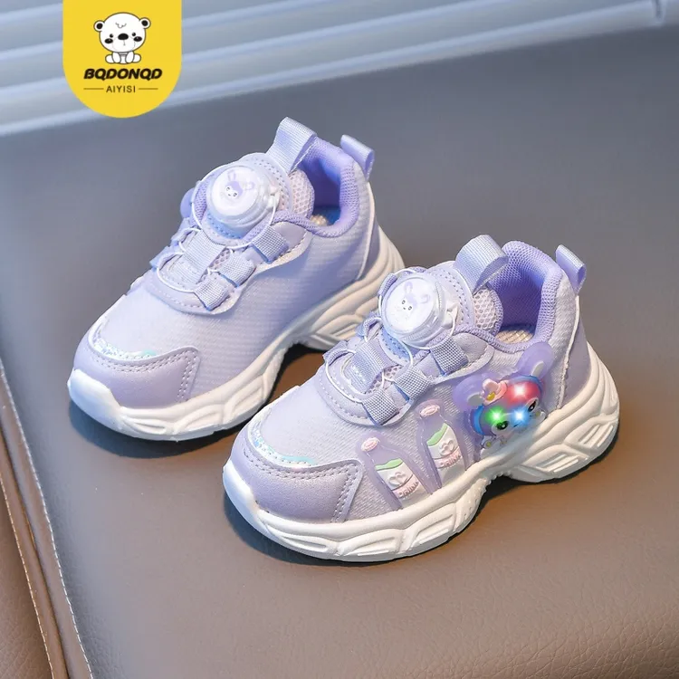 BQDONQD女运动鞋童鞋男童亮灯鞋子步鞋女童春秋透气网面老爹鞋