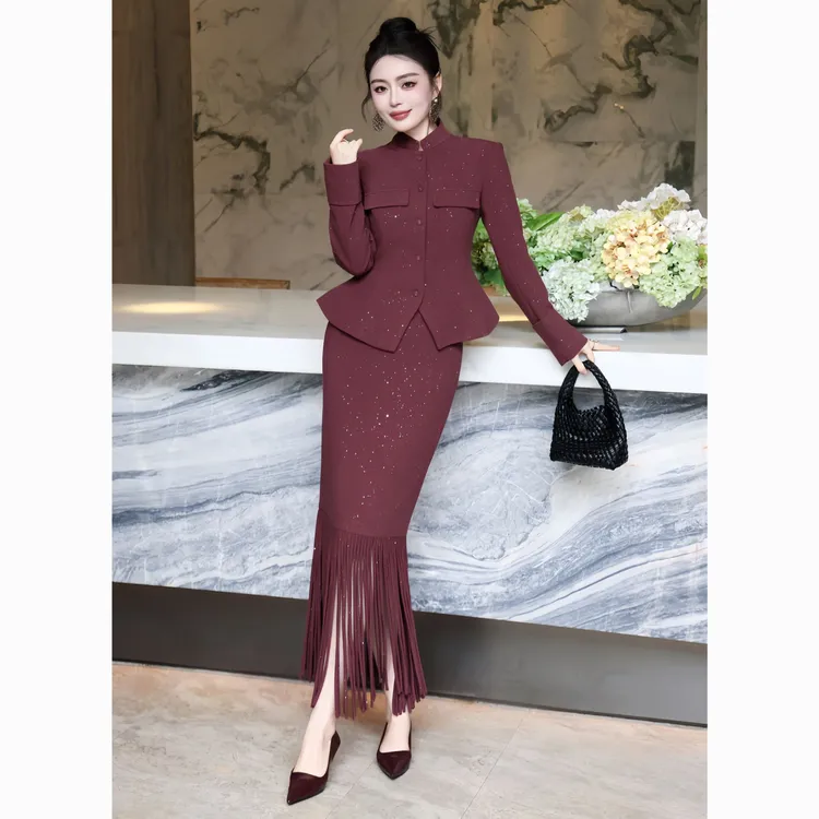 ZEROYK洋气小香风西装套装裙高级感修身西服外套流苏半裙两件套