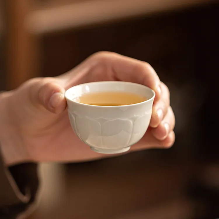 草木灰浮莲茶杯品茗杯单杯复古家用主人杯功夫茶具茶杯个人喝水杯