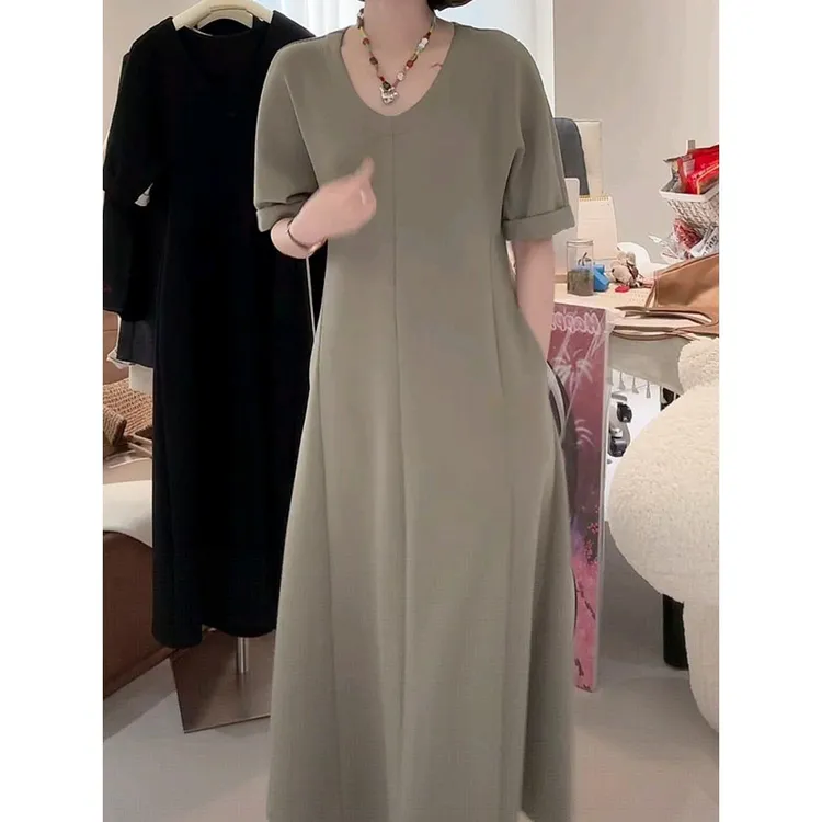2025夏季新款气质轻熟风设计感收腰显瘦舒适A字大摆长裙连衣裙女