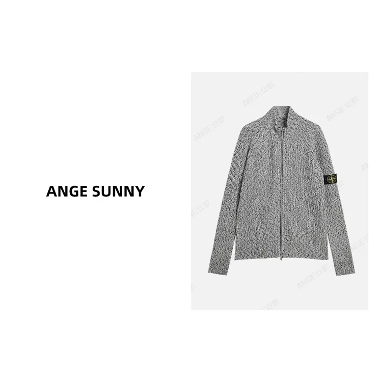 ANGE SUNNY【石头珊瑚针织开衫】袖标立领长袖拉链罗纹外套