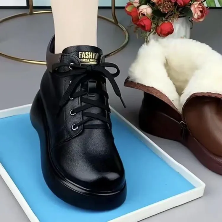 真皮东北羊毛马丁靴女厚底短靴子冬季防水防滑棉鞋抗寒保暖雪地靴