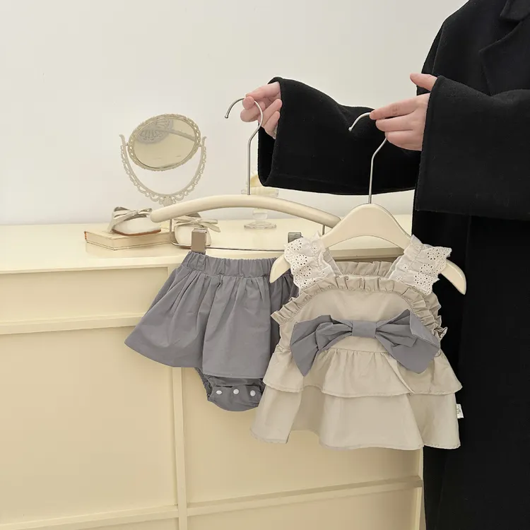 夏季女童吊带套装新款洋气婴幼儿甜美蝴蝶结背心宝宝包屁裙两件套