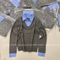 【YIBUDAOWEI】假两件拼接衬衫叠穿韩系宽松长袖针织衫 3361