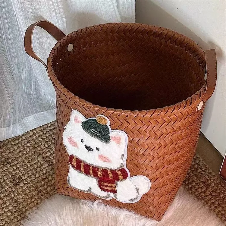 可爱小狗脏衣篓仿藤编收纳筐大容量家用桌面零食杂物收纳篮脏衣篮