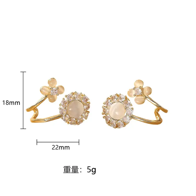 925银玻璃耳饰 精致猫眼石锆石花朵耳钉高级感时尚百搭商品图