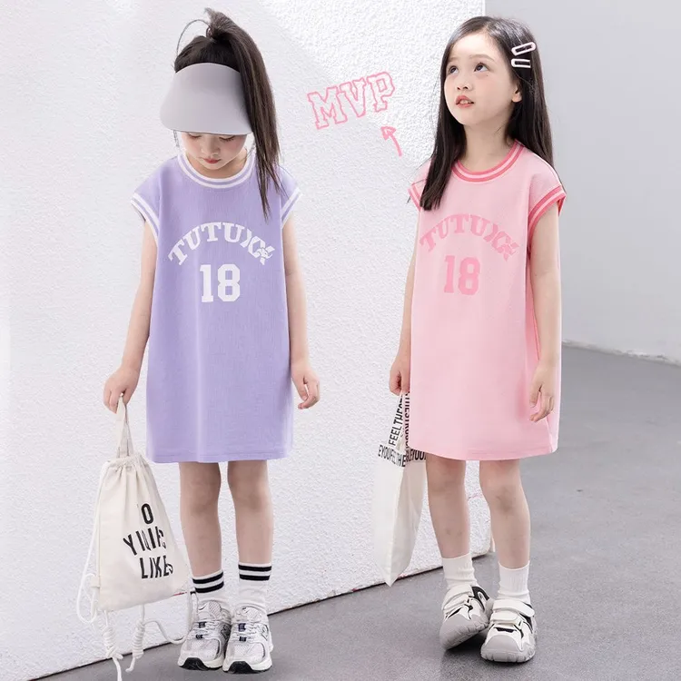 女童T恤裙子2025夏季新款童装儿童无袖运动背心洋气宝宝连衣裙