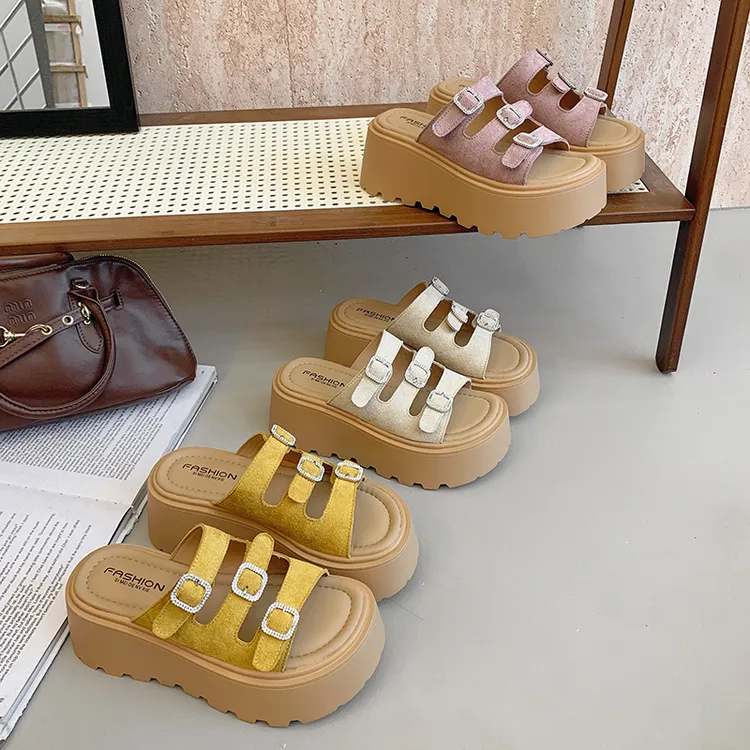 勃肯凉拖2025新款夏季休闲沙滩海边外穿增高厚底皮带扣一字带拖鞋