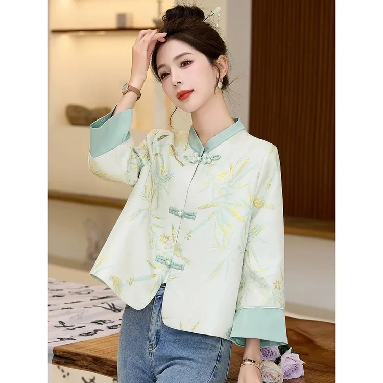 新中式国风外套女2025春秋季新款高级感复古优雅重工盘扣唐装上衣