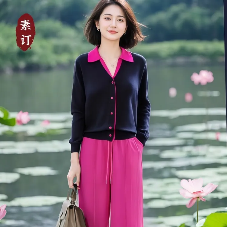 素订女装原创品牌时尚气质优雅百搭针织衫+休闲裤两件套秋季新款